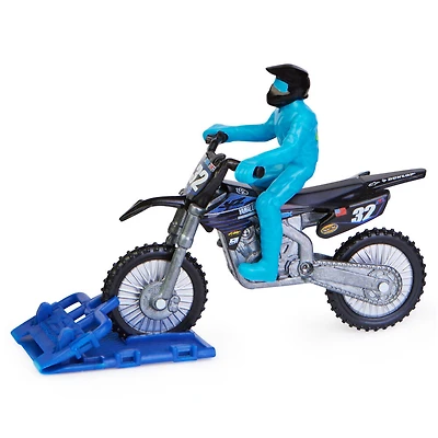 Supercross, Moto authentique de Justin Cooper en métal moulé à l'échelle 1:24 avec figurine motocycliste, pour les enfants et les collectionneurs à partir de 3 ans