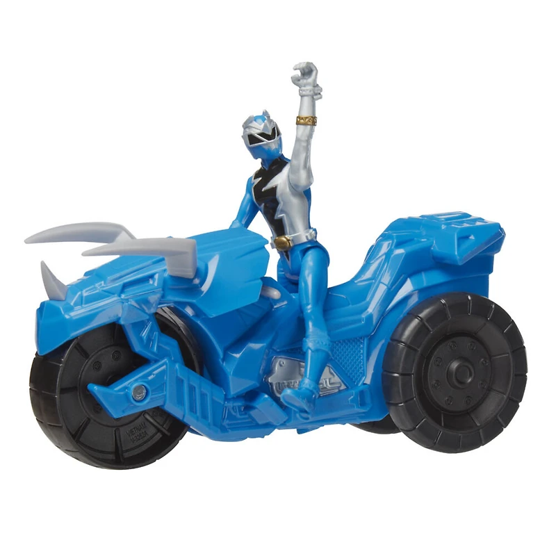 Power Ranger Dino Fury Rip N Go, Moto de combat Tricératops et Ranger bleu Dino Fury