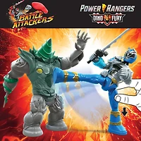Power Rangers Dino Fury Battle Attackers - 2-Pack Blue Ranger vs. Shockhorn Kicking Action Figure Toys with Accessory