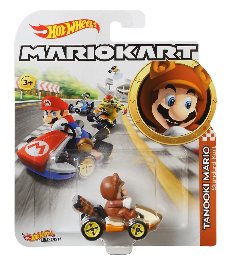 Assortiment de répliques Mario Kart Tanooki Mario Standard Kart Hot Wheels en métal moulé sous pression