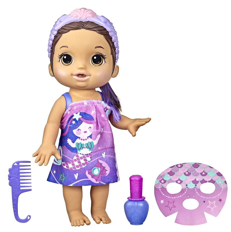 Baby Alive Glam Spa Baby Doll, Mermaid, Color Reveal Nails and Makeup, 12.6-Inch Waterplay Toy