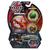 Bakugan, Starter Pack 3 personnages, Pyrus Mantanoid, Créatures transformables à collectionner.