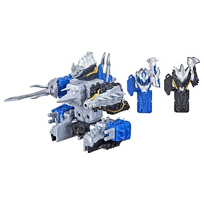 Power Ranger Dino Fury Tricera Blade Zord bleu et Stego Spike Zord noir, jouets avec système d'assemblage pour combiner Zord Link