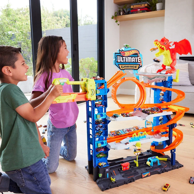 Hot Wheels  Ville  Méga Garage, 2véhicules, rangement pour 50+ véh.
