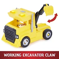 PAW Patrol, Camion 2-en-1 transformable X-Treme Truck de Ruben avec excavatrice, grue, sons et lumières, figurines