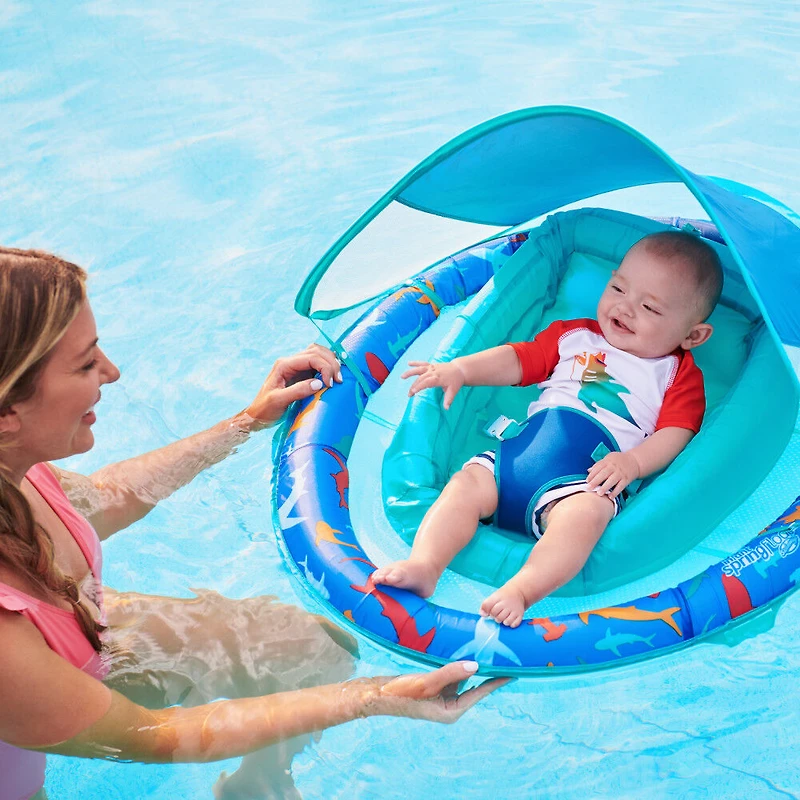 Swimways, Bouée gonflable et pare-soleil Infant Spring Float, pour bébés de 3 à 9 mois, requins