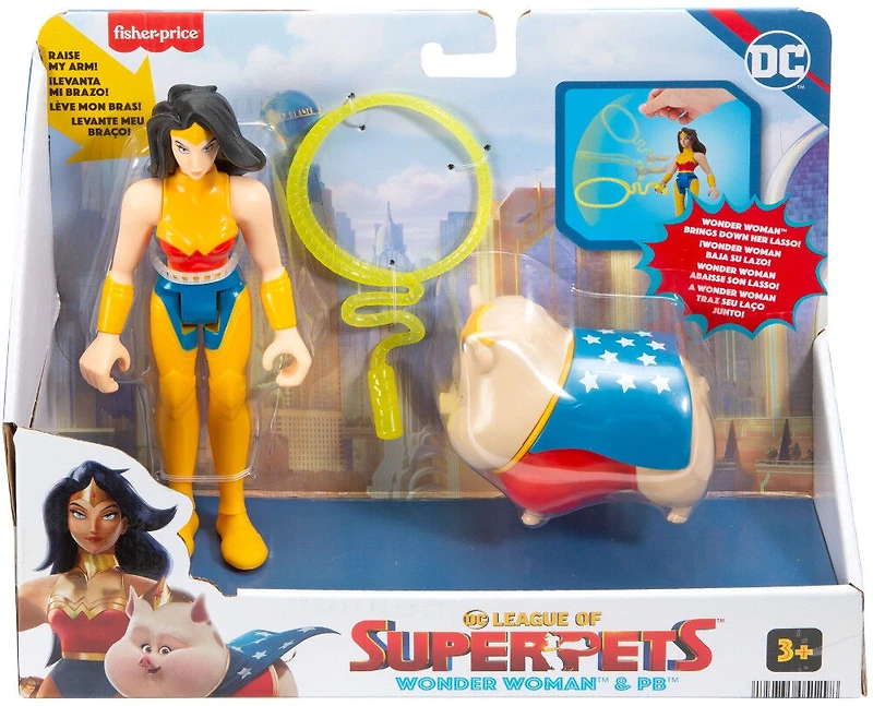 Coffret de figurines articulées DC Krypto Super-Chien – Wonder Woman et PB le cochon