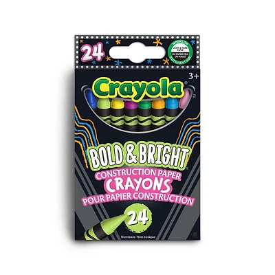 Crayons de cire aux couleurs vives pour papier de construction, boîte de 24