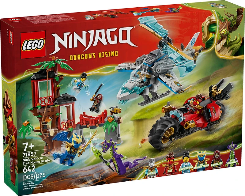 LEGO NINJAGO Le Combat de Véhicules Ninja à la Cabane dans l'Arbre, Jouets de Combat, Ensemble de Jeu avec 6 Figurines 71857