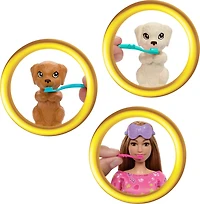 Barbie-Soirée Pyjama Chiots-Coffret poupée, 2chiots, 11accessoires
