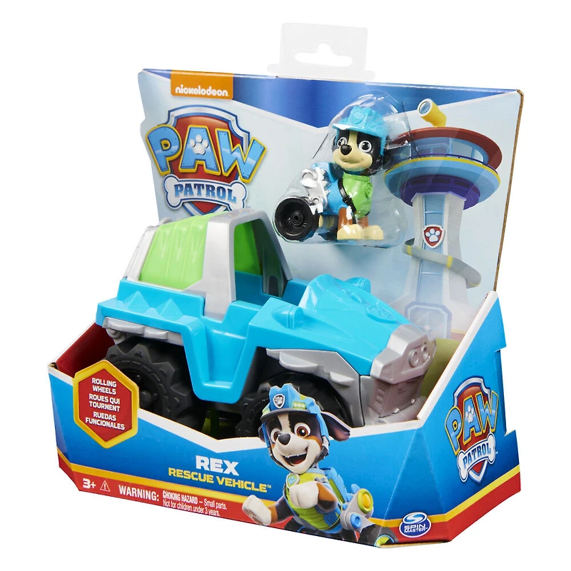 Paw Patrol, Véhicule Dinosaur Rescue Vehicle de Rex avec figurine articulée à collectionner