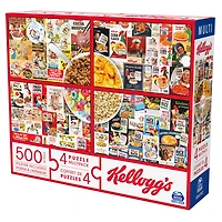 Kellogg's, Coffret de 4 puzzles, 500 pièces qui se combinent pour former un méga puzzle : Cocoa Krispies, Corn Flakes, Fruit Loops, Rice Krispies