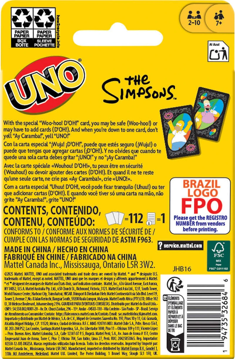 UNO-Jeu de cartes Les Simpsons-pour petits et grands