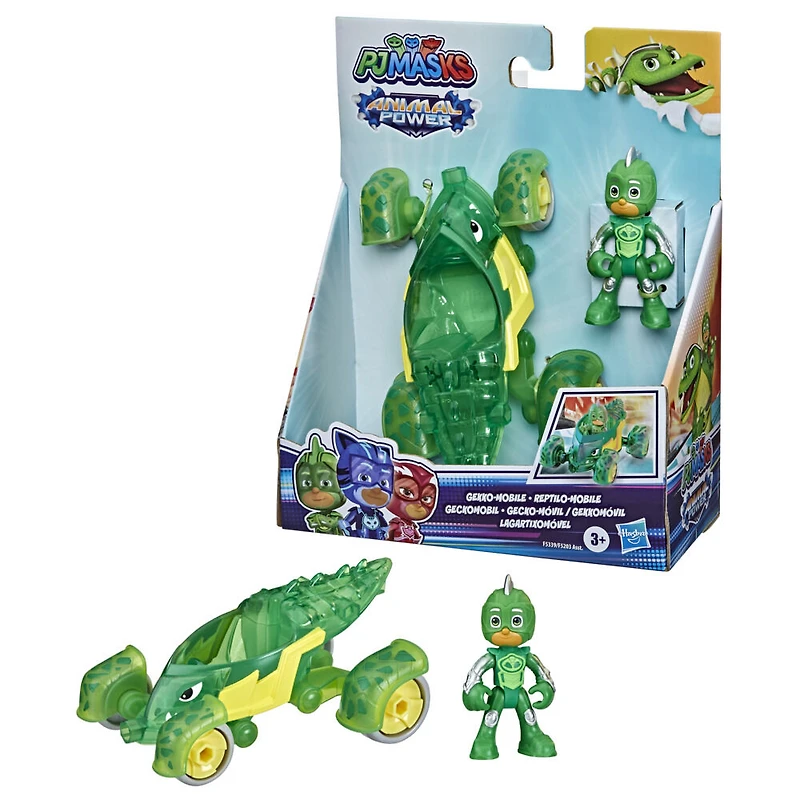 Pyjamasques Animal Power, Reptilo-Mobile, véhicule et figurine articulée Gluglu - Édition anglaise