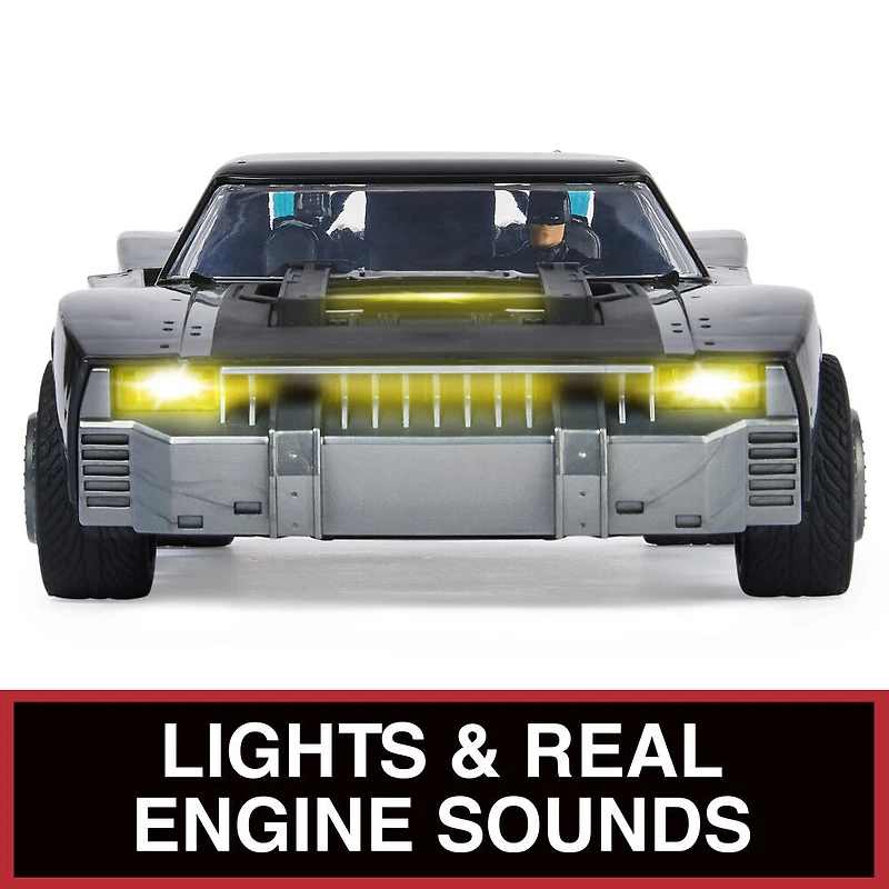 DC Comics, Batman Batmobile avec figurine Batman de 10 cm, effets sonores et lumineux, Pièce à collectionner du film Batman