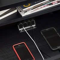 Reevo Nightstand with Drawers and Cord Catcher- Black Onyx