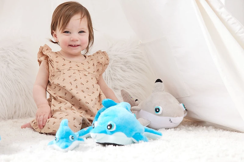 NightBuddies and BabyBuddies Set of 15" and 5" Plush Shark Beige Light-Up Eyes