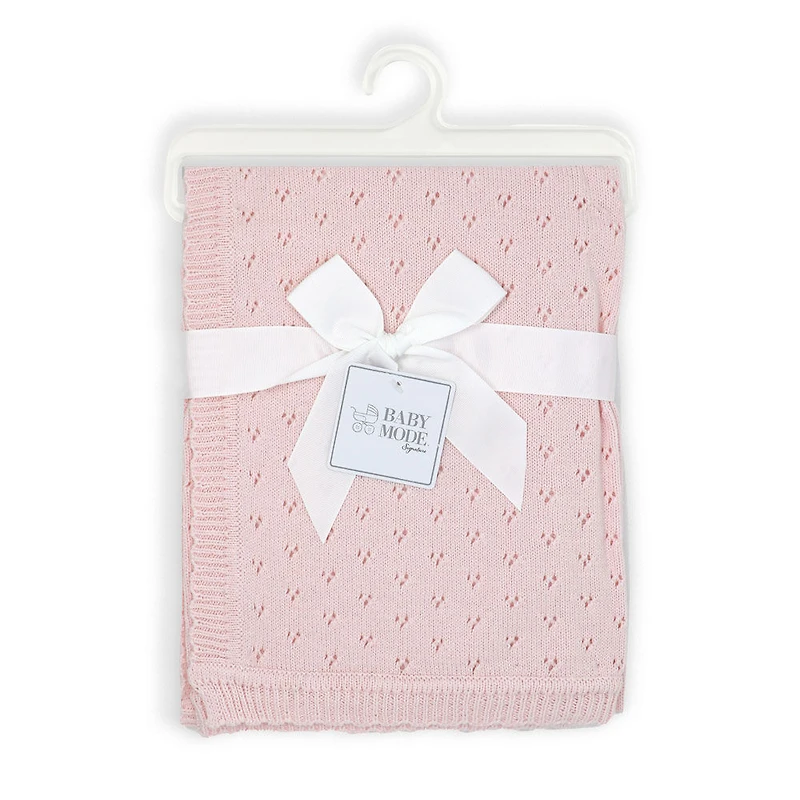 Baby Mode Signature Blush Pink Pointelle Baby Blanket