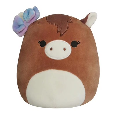 Petite peluche Squishmallows 19 cm - Cheval brun avec noeud plat arc-en-ciel - Édition anglaise