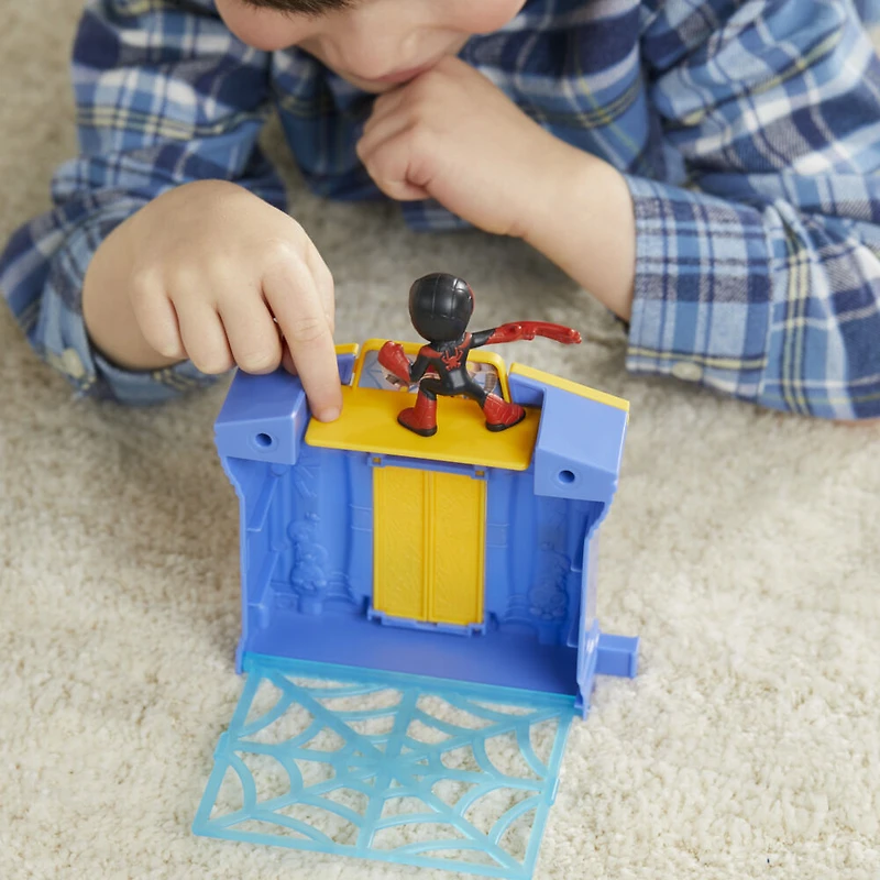 Marvel Spidey and His Amazing Friends City Blocks Miles Morales: Spider-Man City Bank, Kids Playset with Action Figure