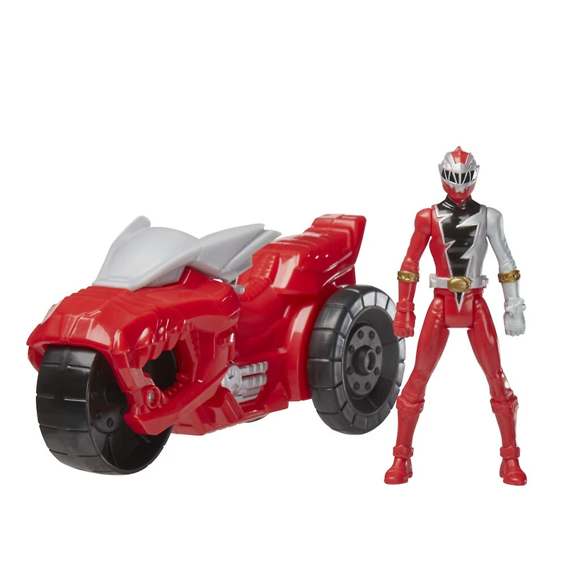 Power Ranger Dino Fury Rip N Go, Moto de combat T-Rex et Ranger rouge Dino Fury