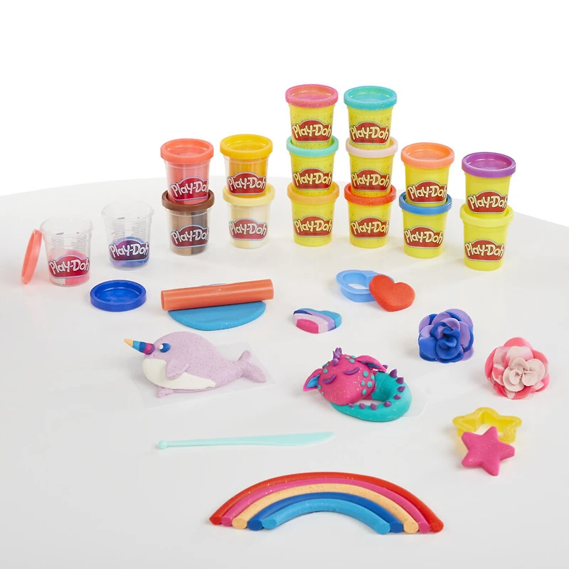 Play-Doh, pack de 16 pots de pâte paillette et parfumée, 4 outils, atoxique