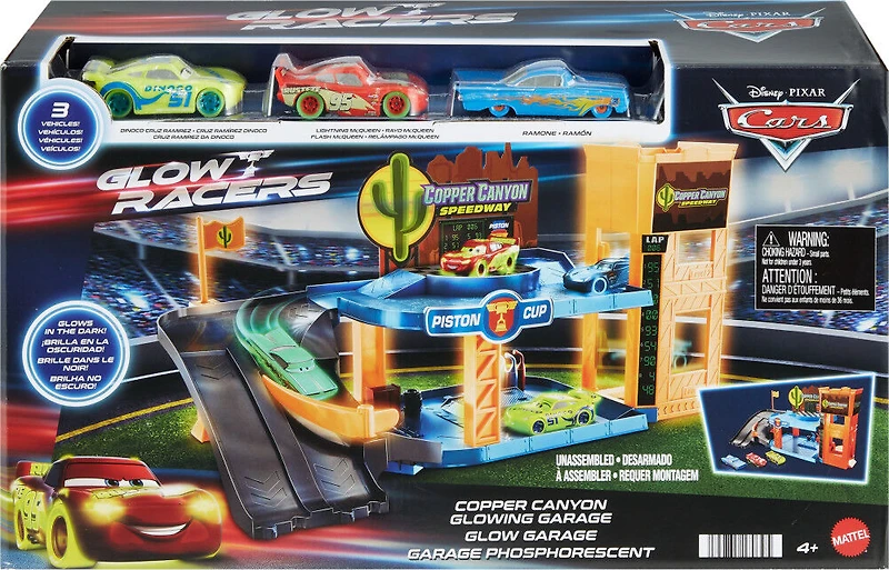 Disney · Pixar Cars-Garage Phosphorescent Copper Canyon-Coffret avec Véhicules Phosphorescents à l'échelle 1/55
