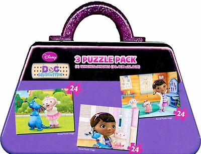 Disney Doc McStuffins - 3 casse-têtes de 24 pièces avec boîte en métal