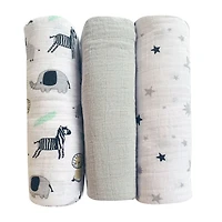 Koala Baby - 3 Pk Muslin Swaddle - Grey Safari