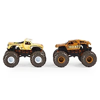 Monster Jam, Coffret de 2 monster trucks officiels en métal moulé Grandma Grave Digger vs. Team Meents  qui changent de couleur, échelle 1:64