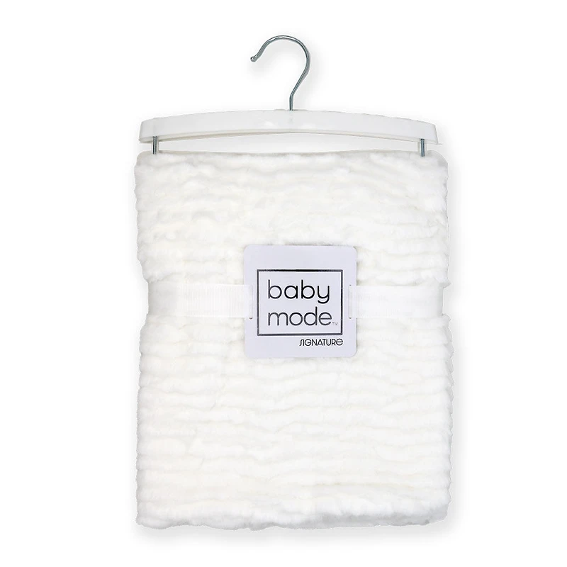 Signature Mode Bébé Couverture en peluche striée : blanc