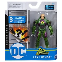 DC Comics, Figurine articulée LEX LUTHOR de 10 cm avec 3 accessoires mystère