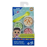 Baby Alive, nourriture solide pour poupée, inclut 3 pots de nourriture, 1 fourchette, accessoires