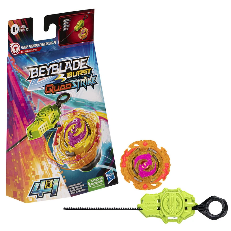 Beyblade Burst QuadStrike, Starter Pack avec toupie Flame Pandora Everlasting P8 et lanceur