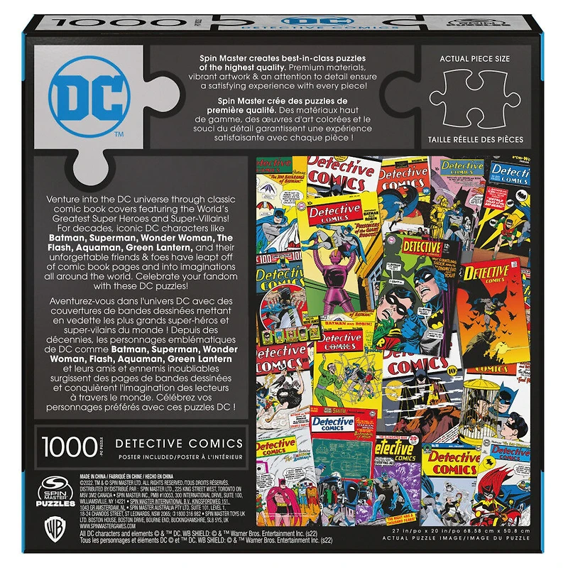 DC Comics, Detective Comics, Puzzle de 1 000 pièces représentant un collage de couvertures de comics rétro avec Batman et Le Joker, avec poster