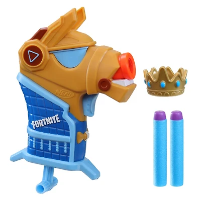 Nerf Fortnite Micro Y0nd3r, mini-blaster à fléchettes, inspiré du modèle Y0nd3r de Fortnite, inclut 2 fléchettes Nerf et couronne amovible