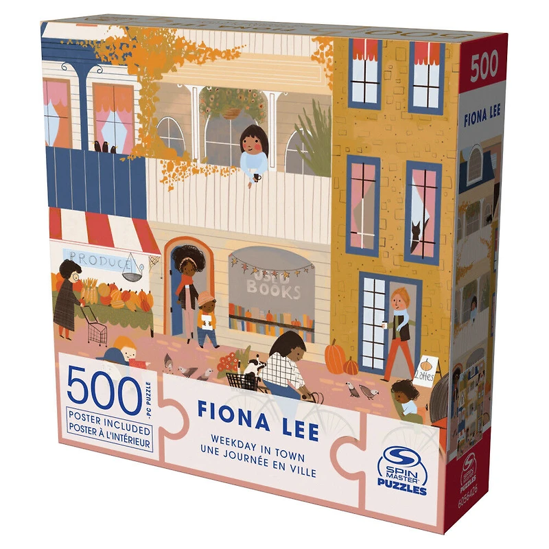 Puzzles Spin Master, Puzzle Une journée en ville, Puzzle de 500 pièces par l'artiste Fiona Lee avec poster décoratif