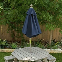 KidKraft - Ensemble de tabourets, parasol et table octogonale de bois, mobilier de jardin pour enfants, gris bois de grange et marine