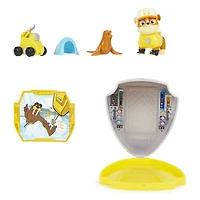 PAW Patrol, Big Truck Pups Rubble Action Figure with Clip-on Rescue Drone, Command Center Pod and Animal Friend