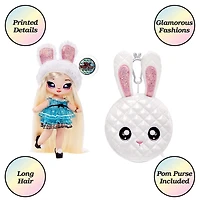 Poupée-mannequin Na Na Na Surprise 2 en 1 et sac à main métallique de la série Glam - Alice Hops, poupée blonde avec robe bleu chatoyante et oreilles de lapin avec le sac à main lapin blanc