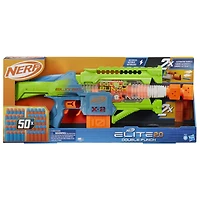 Nerf Elite 2.0, blaster Double Punch, 50 fléchettes Elite, 2 chargeurs 10 fléchettes, blaster motorisé