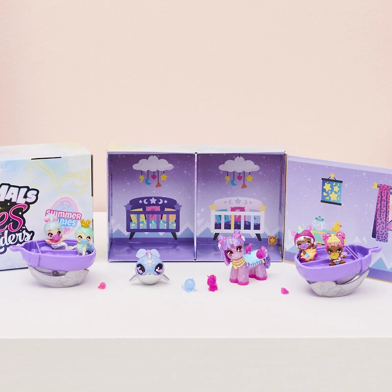 Hatchimals Pixies Riders, Shimmer Babies Narwhal Pixie Baby Twins avec Glider et 4 accessoires