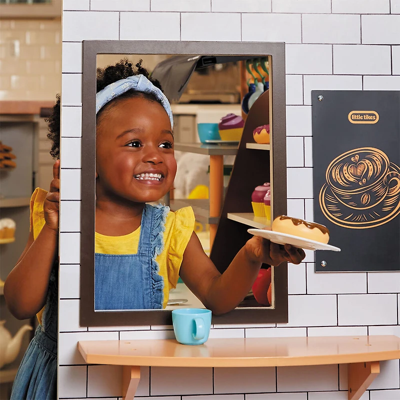Little Tikes Real Wood Café and Bakery Exclusive Roleplay Kitchen Cook and Serve With Realistic Lights and Sounds and Dual-Sided Play