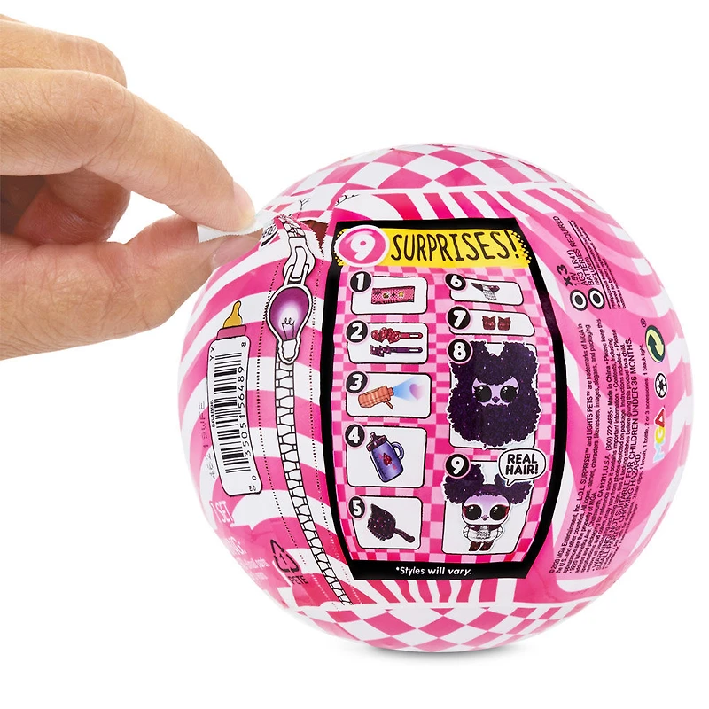 Animaux L.O.L. Surprise! Lights avec de VRAIS cheveux et 9 surprises incluant des surprises de lumière noire