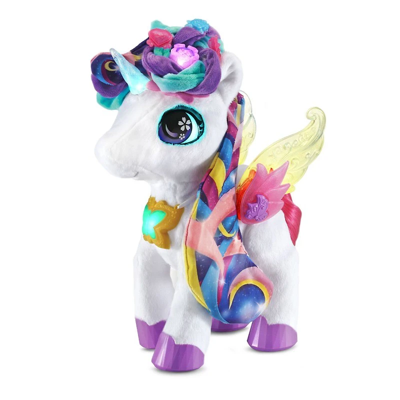 VTech Styla the Bloom Bright Unicorn Interactive Toy - French Edition, Electronic Singing Pet with Magic Wand and Hair Accessories