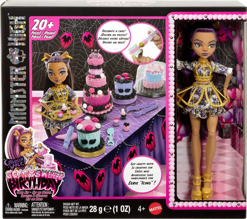 Monster High Scary Sweet Birthday Cake Kit with Clawdeen Wolf Doll and 20+ Decorating Accessories