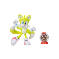  Figurine de 4 pouces Sonic - Tails moderne (NEON) avec Boîte de super anneau comme accessoire