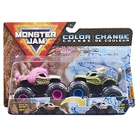 Monster Jam, Coffret de 2 monster trucks officiels en métal moulé Monster Mutt Poodle vs. Monster Mutt Husky qui changent de couleur, échelle 1:64