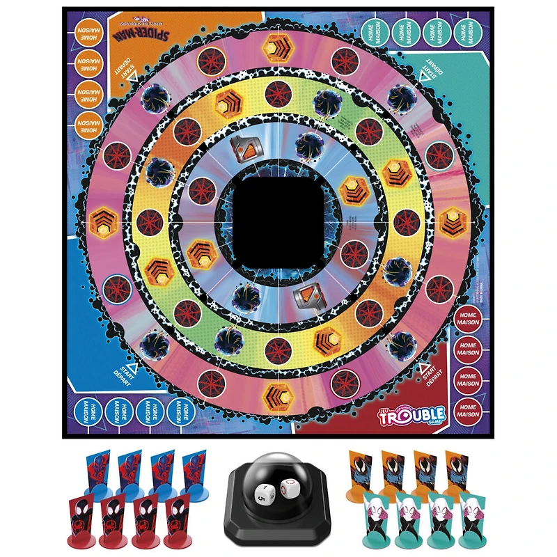 Trouble : Spider-Man Across the Spider-Verse Part One, jeu de plateau pour fans de Marvel, 2 à 4 joueurs, plateau tournant