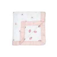 Lulujo - Reversible Muslin Blanket 3 Ply - Daisies-Strawberry